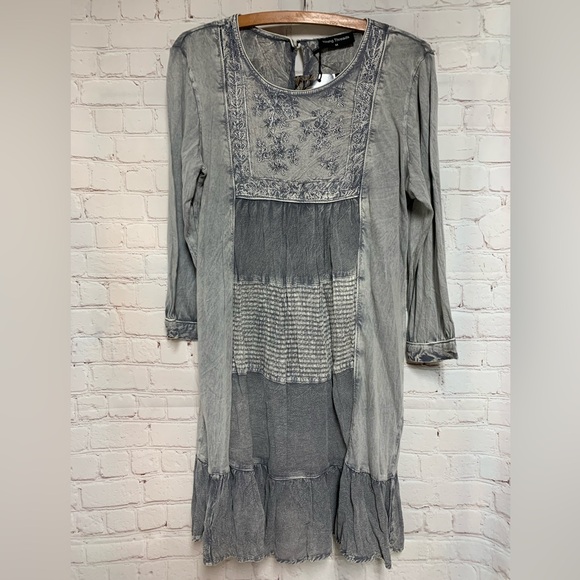 NEW Young Threads Gray Patchwork Boho Dress Size M - Picture 1 of 6